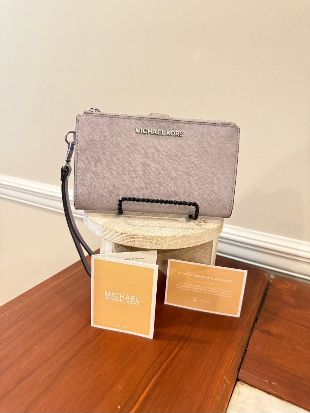 Michael Kors Lilac Saffiano Leather Wristlet With Detachable Strap